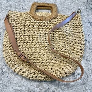 Beige Woven Zara Tote Bag with Tan Strap